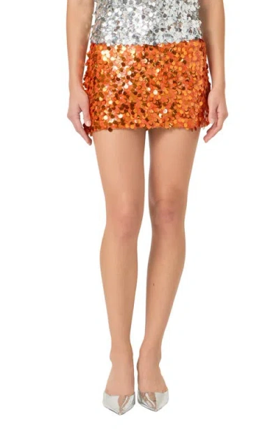 Endless Rose Colorblock Sequin Miniskirt In Orange