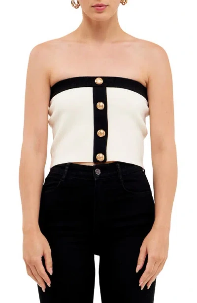 Endless Rose Colorblock Strapless Knit Top In White