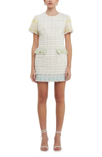 Endless Rose Colorblock Tweed Minidress In Ivory Multi