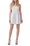 Endless Rose Contrast Back Bow Poplin A-line Dress In Ivory/black