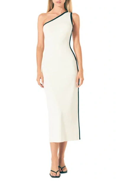 Endless Rose Contrast Detail One-shoulder Dress In White/black