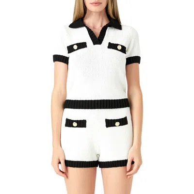 Endless Rose Contrast Detail Short Sleeve Sweater In White