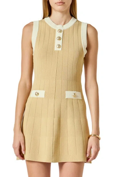 Endless Rose Contrast Detail Sleeveless Mini Sweater Dress In Neutral