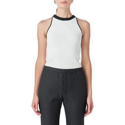 Endless Rose Contrast Detail Sleeveless Top In White/black