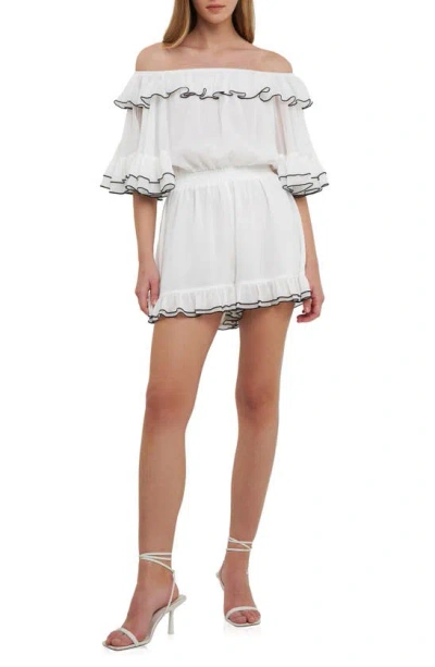 Endless Rose Ruffled Sleeve Romper In White