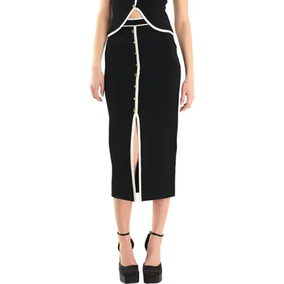 Endless Rose Contrast Front Slit Maxi Sweater Skirt In Black/ivory