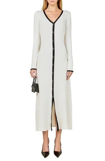 Endless Rose Contrast Long Sleeve Rib Maxi Dress In White