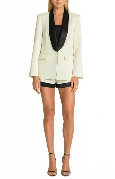 Endless Rose Contrast Satin Blazer In White In Neutral