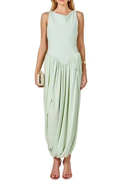 Endless Rose Contrast Sleeveless Flowy Maxi Dress In Green