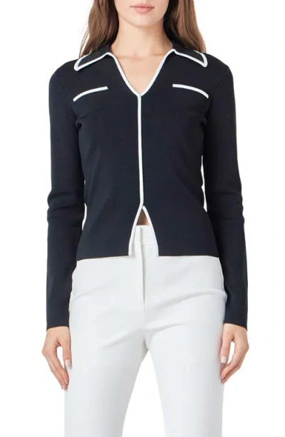 Endless Rose Contrast Trim Long Sleeve Top In Black