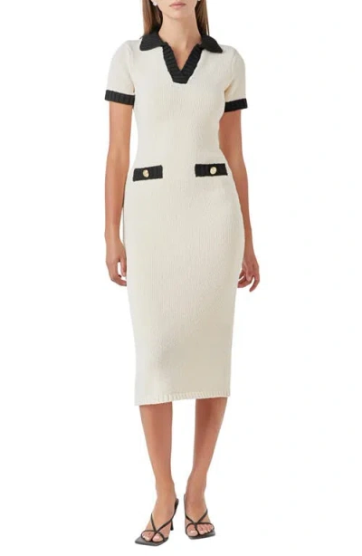 Endless Rose Contrast Trim Sweater Dress In White
