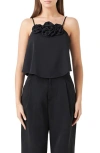 Endless Rose Corsage Flowy Crop Camisole In Black