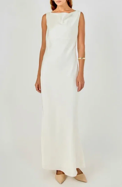 Endless Rose Cowl Neck Satin Maxi Gown In Ivory