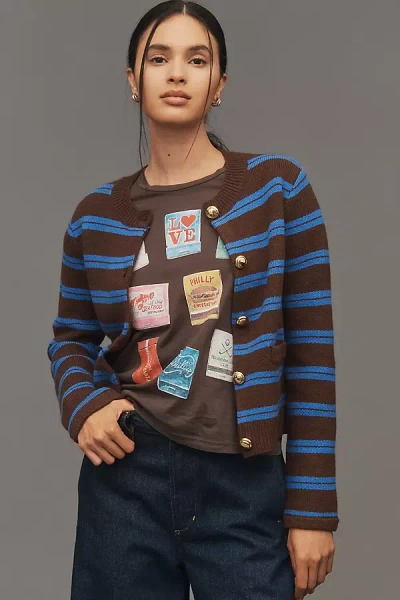 Endless Rose Crew-neck Stripe Cardigan Sweater In Brown