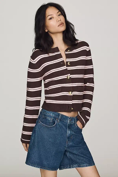 Endless Rose Crew-neck Stripe Cardigan Sweater In Multicolor