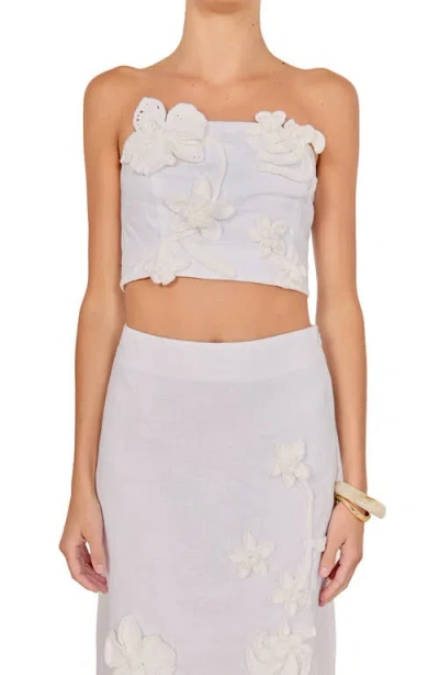 Endless Rose Crochet Flower Linen Bandeau Top In White
