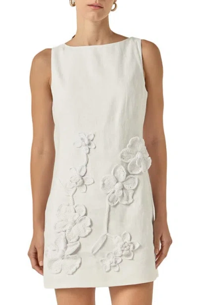 Endless Rose Crochet Flower Linen Minidress In White