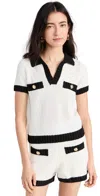 Endless Rose Crochet Knit Collared Top Ivory/black In Ivory/black