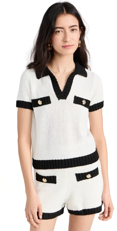 Endless Rose Crochet Knit Collared Top Ivory/black