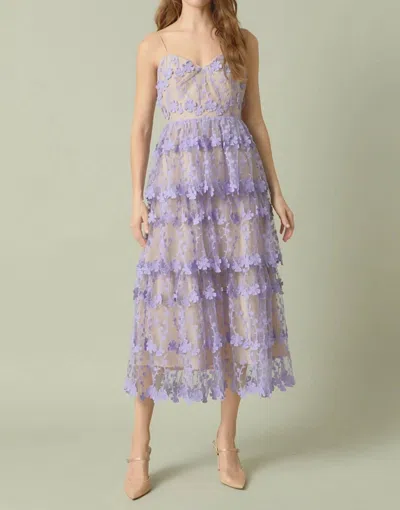 Endless Rose Crochet Layered Midi Dress In Lilac In Blue