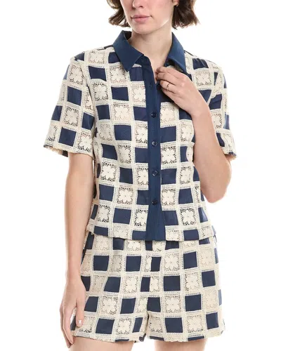 Endless Rose Crochet Patchwork Shirt In Blue