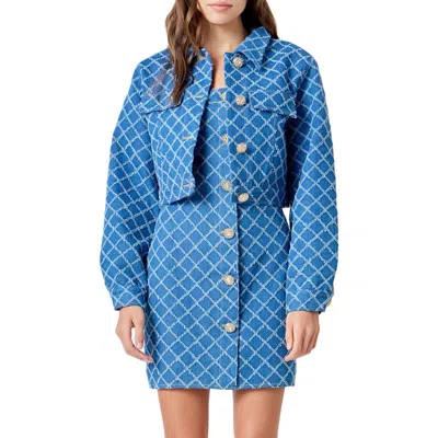 Endless Rose Crop Denim Jacket In Blue