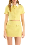 Endless Rose Collared Combination Tweed Cropped Top Butter In Butter