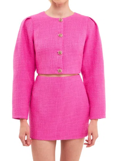 Endless Rose Crop Tweed Jacket In Hot Pink