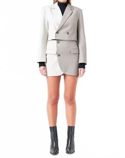 Endless Rose Cropped Colorblock Blazer In Grey Multi In Gray