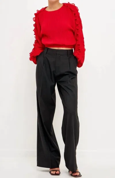 Endless Rose Cropped Pliss Blouse In Red