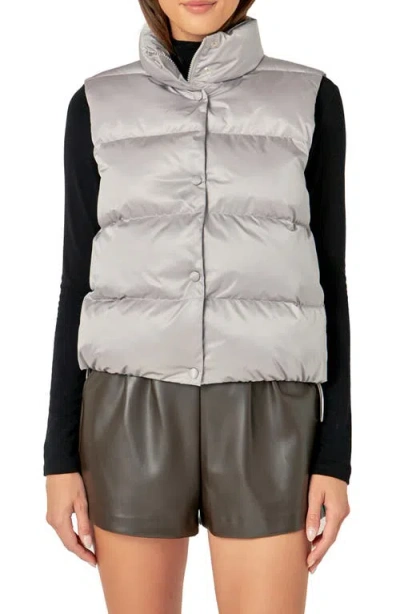 Endless Rose Cropped Puffer Vest In Grey