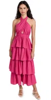 Endless Rose Crossover Halter Tiered Open-back Maxi Dress In Fuchsia