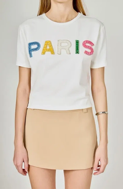 Endless Rose Crystal & Bead Embellished Graphic Cotton T-shirt In White
