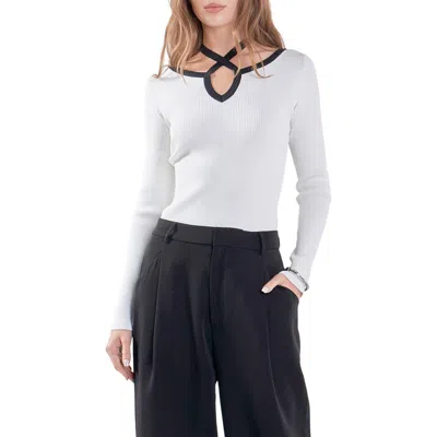 Endless Rose Cutout Cross Neck Long Sleeve Top In Ivory/black