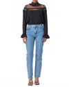 Endless Rose Date Night With Mesh Yoke Lace Trim Detail Blouse In Black In Black