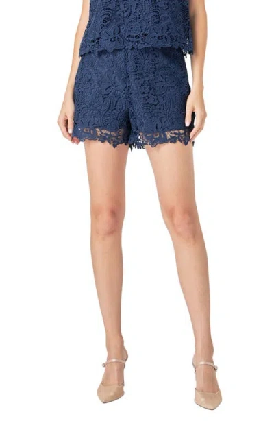 Endless Rose Deco Lace High Waist Shorts In Navy