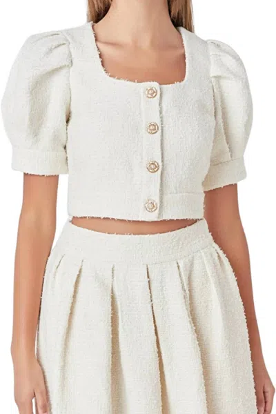 Endless Rose Denise Tweed Crop Top In Ivory In Multi