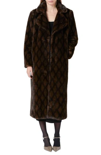 Endless Rose Diamond Pattern Faux Fur Coat In Brown