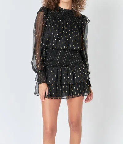 Endless Rose Dot Printed Mini Dress In Black/gold