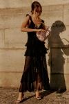 Endless Rose Dotty Sleeveless V-neck Ruffled Maxi Dress In Black
