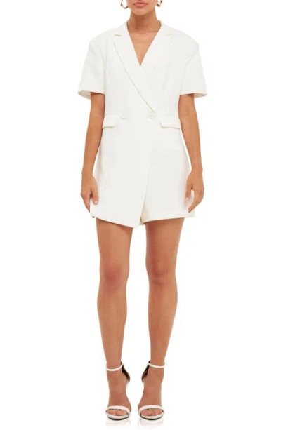 Endless Rose Short Sleeve Blazer Romper In White