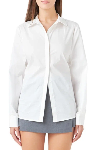 Endless Rose Elastic Back Detail Cotton Blend Button-up Shirt In White