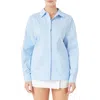 Endless Rose Elastic Back Detail Cotton Blend Button-up Shirt In Blue