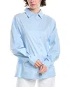 Endless Rose Elastic Back Detail Cotton Blend Button-up Shirt In Blue