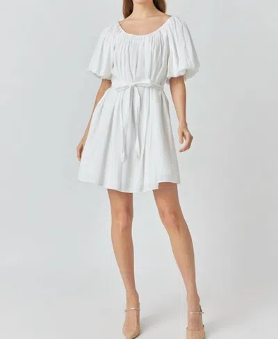 Endless Rose Eloise Pleated Puff Sleeve Dress In White
