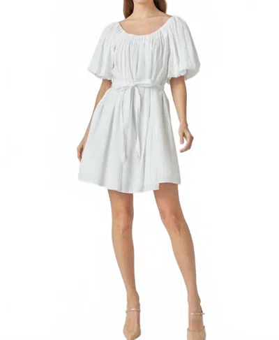 Endless Rose Eloise Pleated Puff Sleeve Mini Dress In White