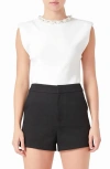 Endless Rose Elevated Knit Top With Embellished Ne In White