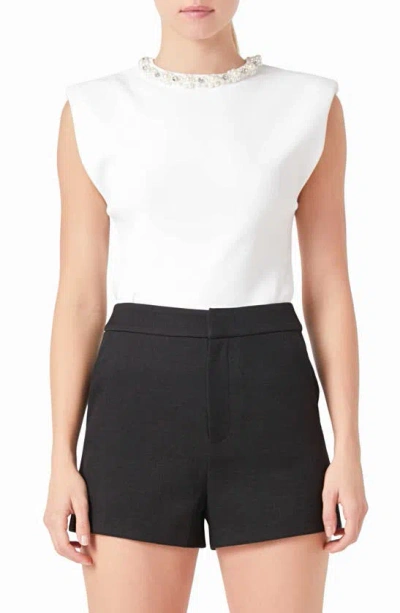 ENDLESS ROSE ENDLESS ROSE EMBELLISHED ELEVATED CAP SLEEVE KNIT TOP