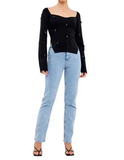 Endless Rose Embellished Floral Sequin Sweater In Black