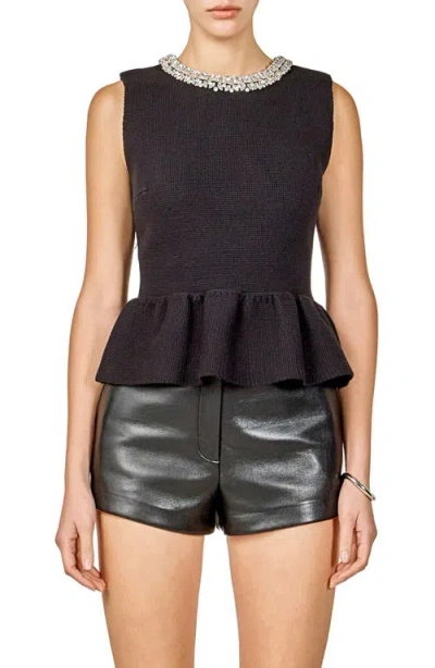 Endless Rose Embellished Knit Peplum Top In Black